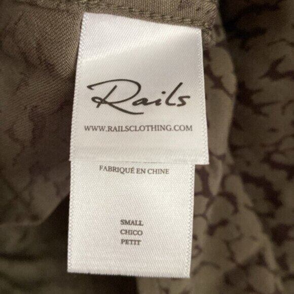 Rails Button Down Shirt Top Womens Small Green Black Print Abstract Long Sleeve - Picture 4 of 11